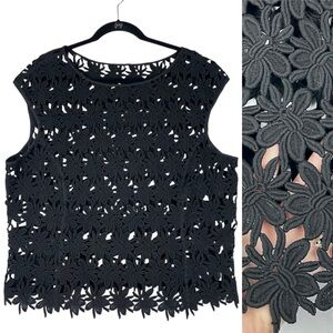 Vintage Black Floral Crochet Lace Sheer Top